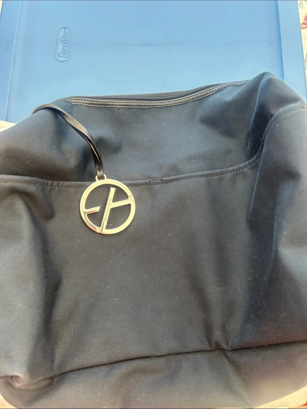 Black Shoulder Travel Bag with Gold Accent